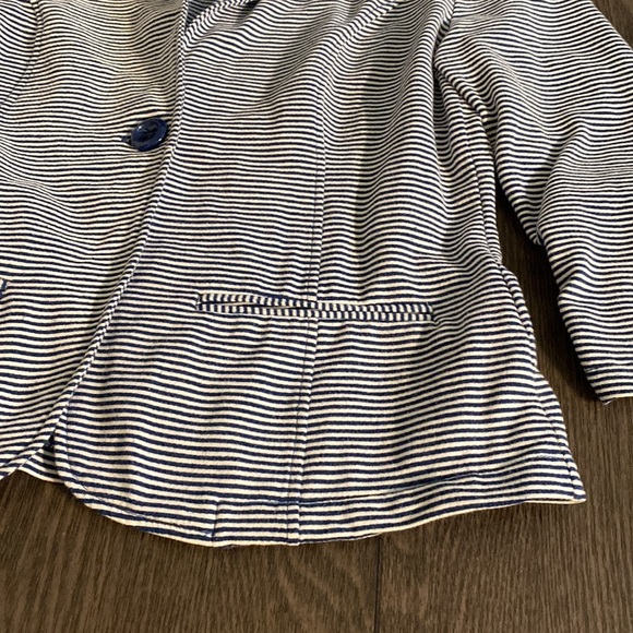 Tulle Original Clothing blazer. Blue/white stripe. Size L. 3/4 ruched sleeves. - Picture 4 of 14